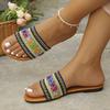 Fashion Bohemian Style Low Heel Slippers for Women Ethnic Mixed Color Open Toe Slides Ladies 2025 Soft Bottom Summer Slippers Mujer