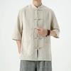 Chinese Style Mens Linen Summer Shirt Retro Stand Collar Half Sleeve Chinese Kong Fu Suit Men Hanfu