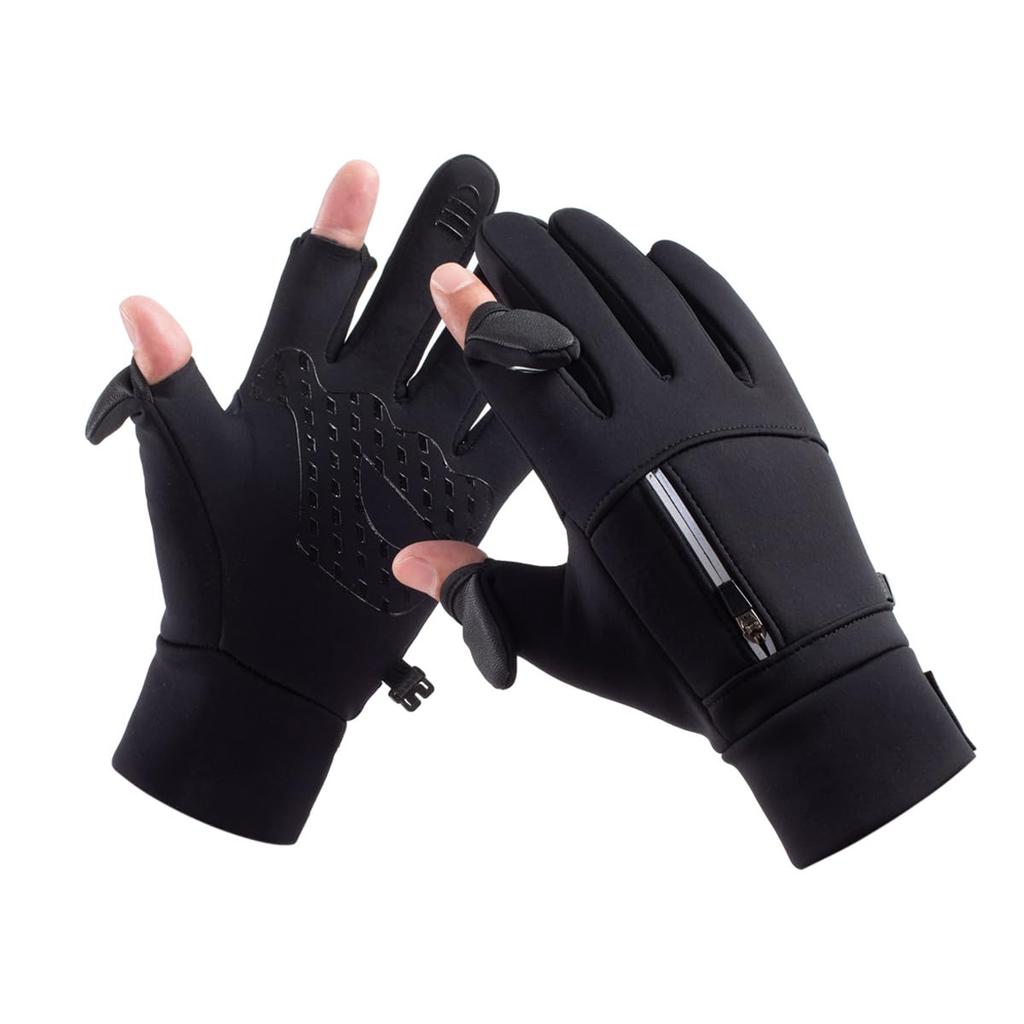 PIROXIS Winter Gloves with Smartphone Warm Fleece Strong and Outdoor Unisex Men's Two-Finger Opening, Compatible, Waterproof, Windproof,