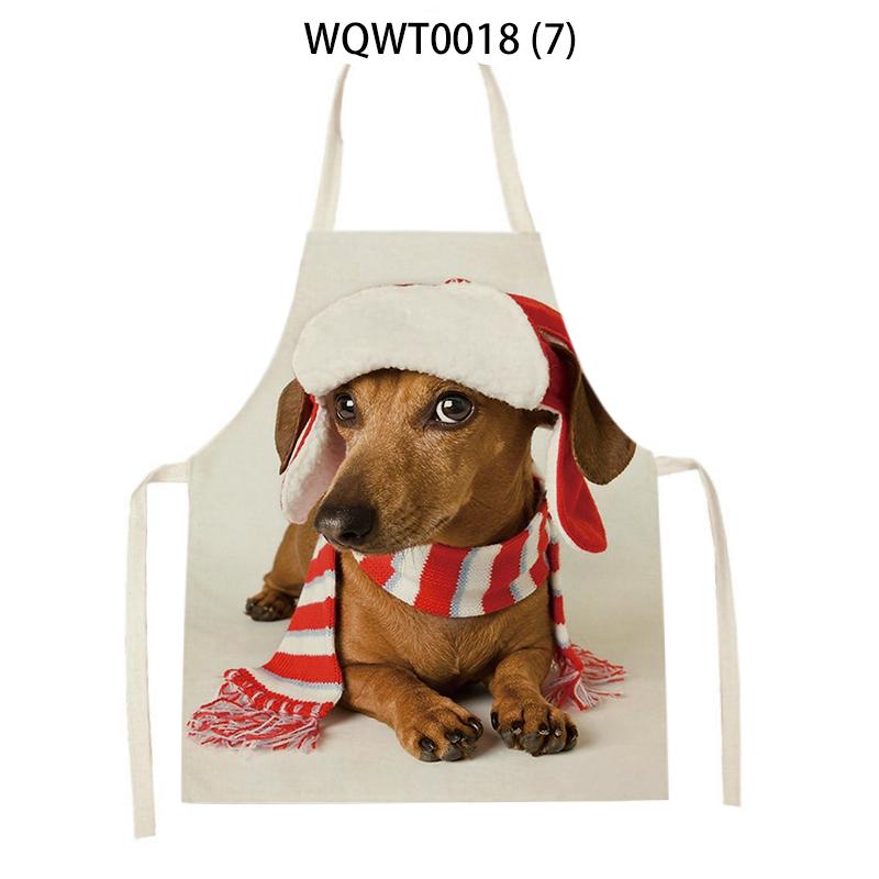 Lovely Animal Dog Printed Linen Sleeveless Kitchen Aprons Women Men Home Cooking Baking Waist Bib Dachshund Cleaning Aprons