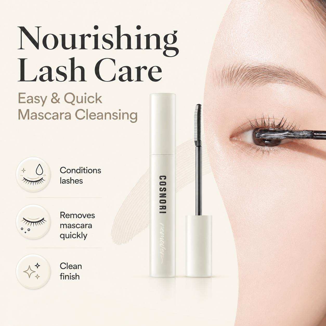 COSNORI Long Active Vegan Mascara Remover, Gentle Eye Makeup Cleanser & Lash Nourishing Care, Single Item, From Korea