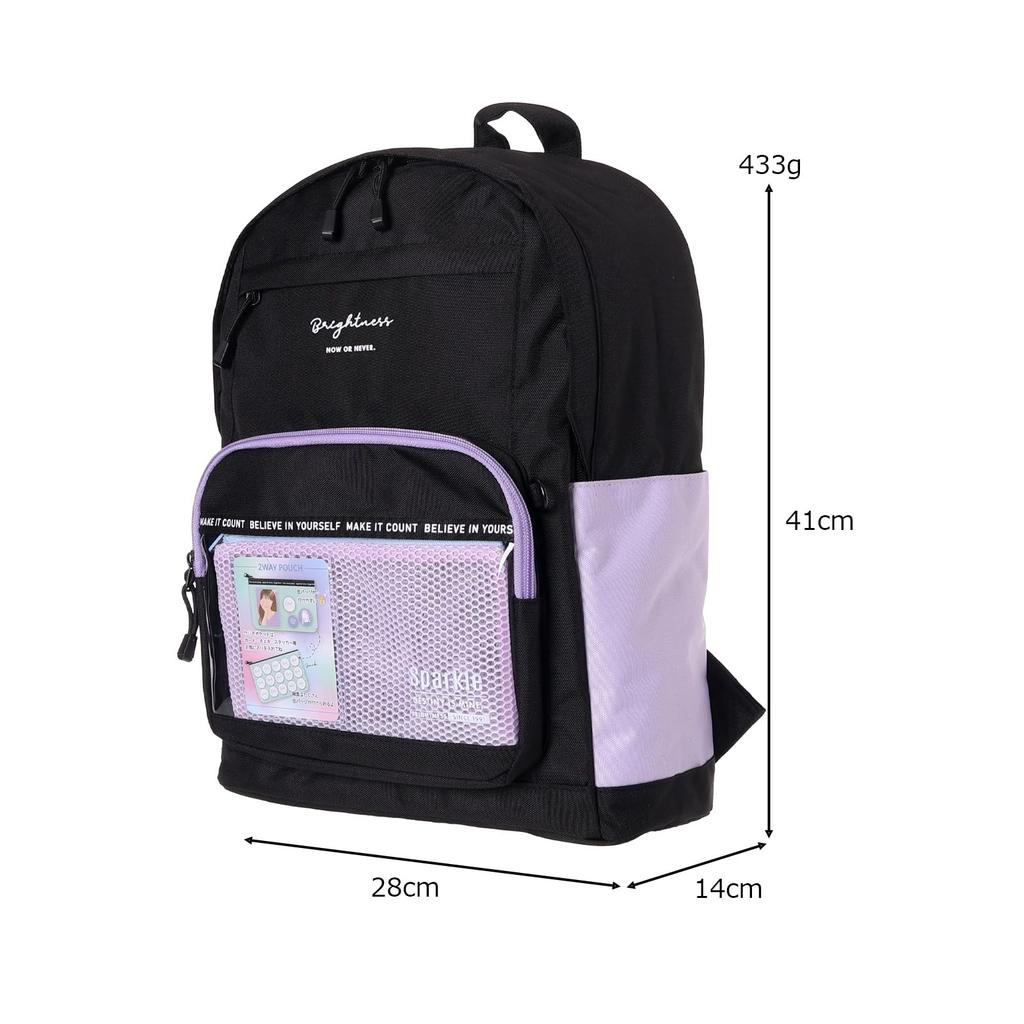 Coboca+ C25361 Daypack with Mesh Pocket, 17L, Compatible with Oshikatsu, Fits Instax and Trading Cards, Black x WhitePurpleBlue (BKPurple)