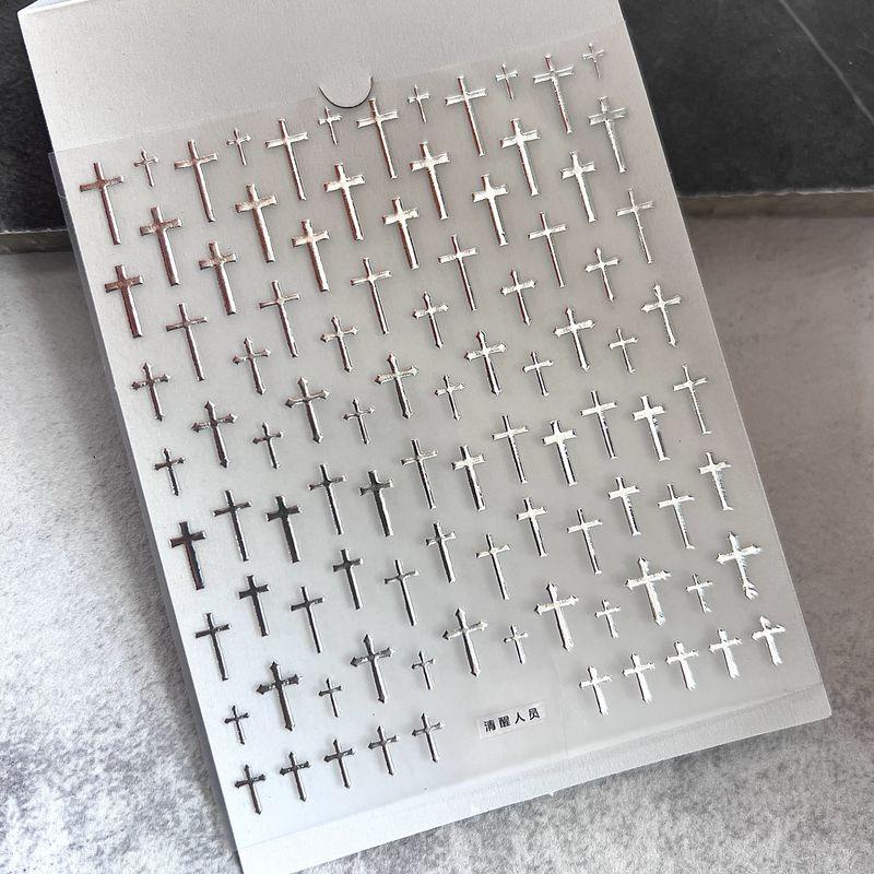 

Минималистичные наклейки для ногтей Crostar для мальчиков, без гендерной привязки Silver Minimalist cross