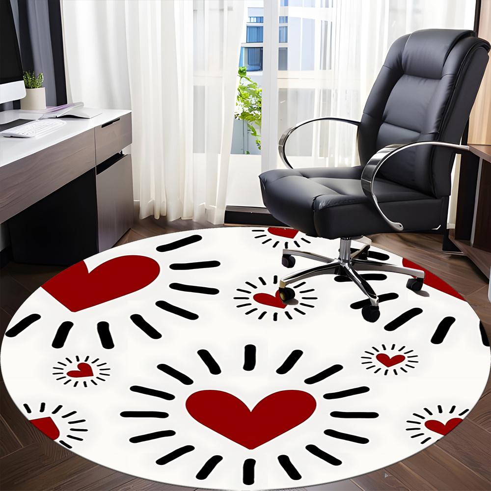 1pc Love Hearts Office Round Area Rug, Indoor Mat Suitable ForOffice, Under Office Chairs Bedroom Living Room Home Decor, Room Decot260