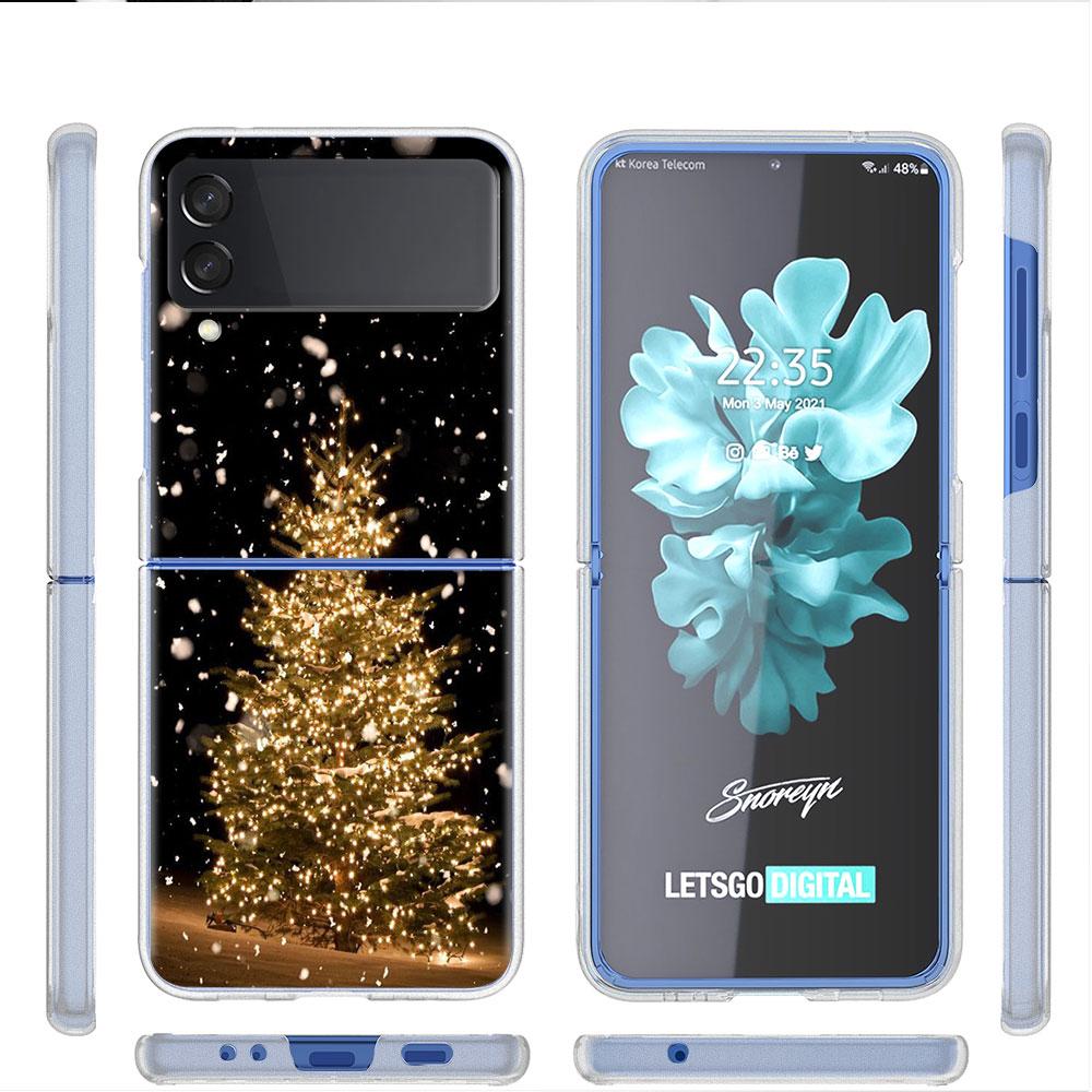 Merry Christmas Tree Deer Case For Samsung Galaxy Z Flip 4 5G Transparent Hard Cell Phone Cover ZFlip Clear PC Luxury Coque