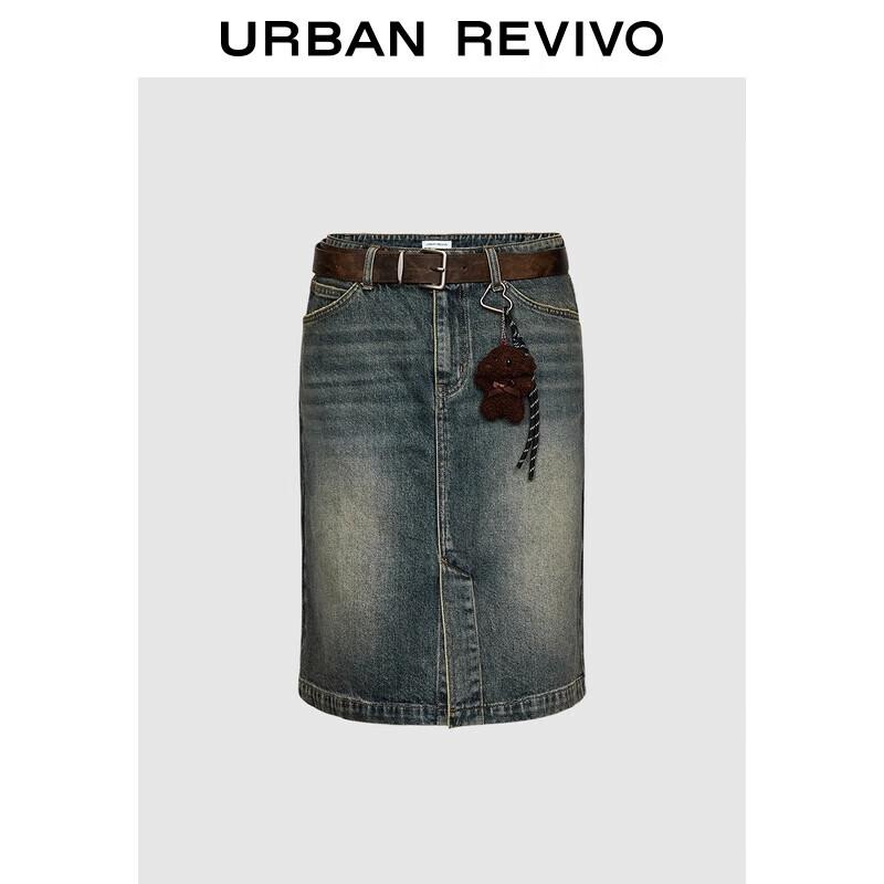 UR Women s Retro Washed Denim Midi Skirt with Belt XL