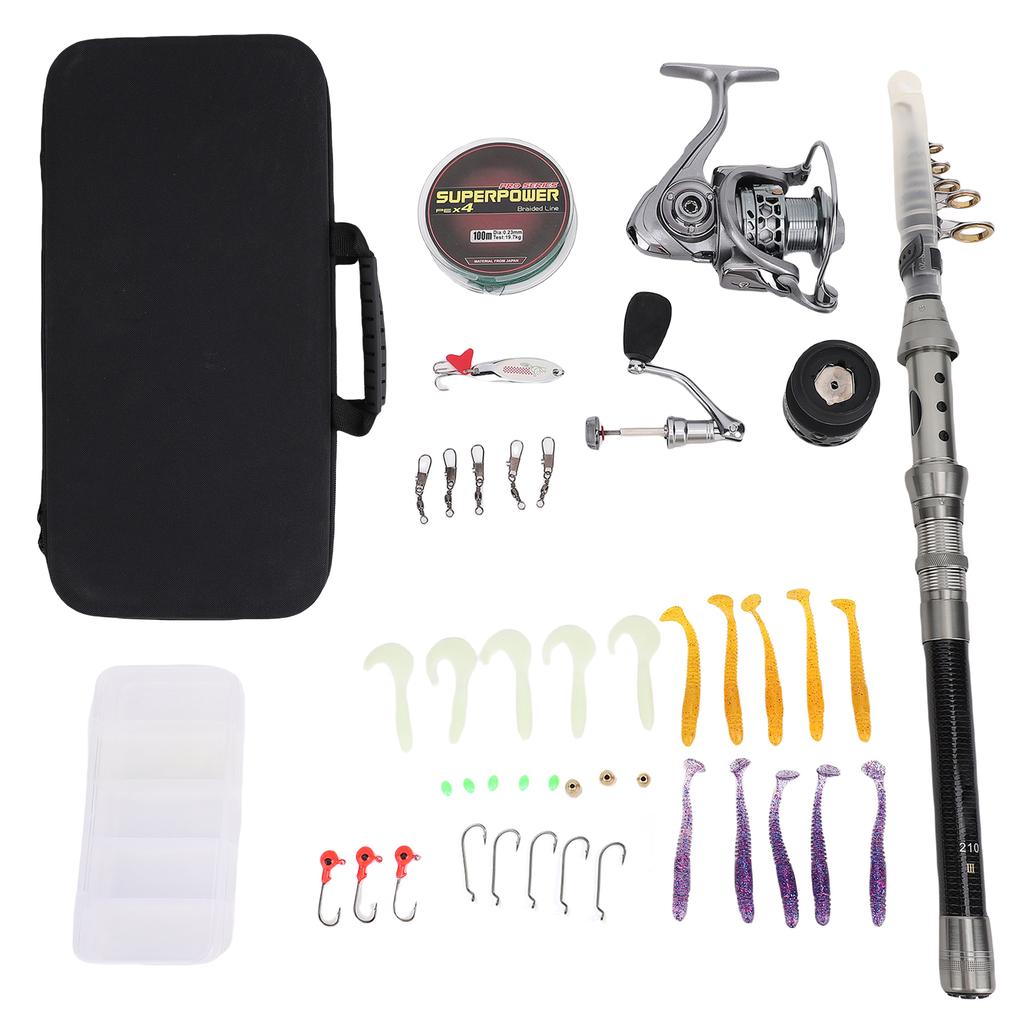 Telescopic Fishing Pole and Fishing Reel Combo Fishing Rod with 10+1 BB 5.5:1 Fishing Reel 2.1m