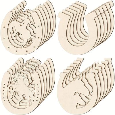 48pcs Wooden Horseshoes Cutout For Crafts, DIY Unfinished Wooden Horseshoes Blank Horseshoe Wood Horse Cutout Discs Slices