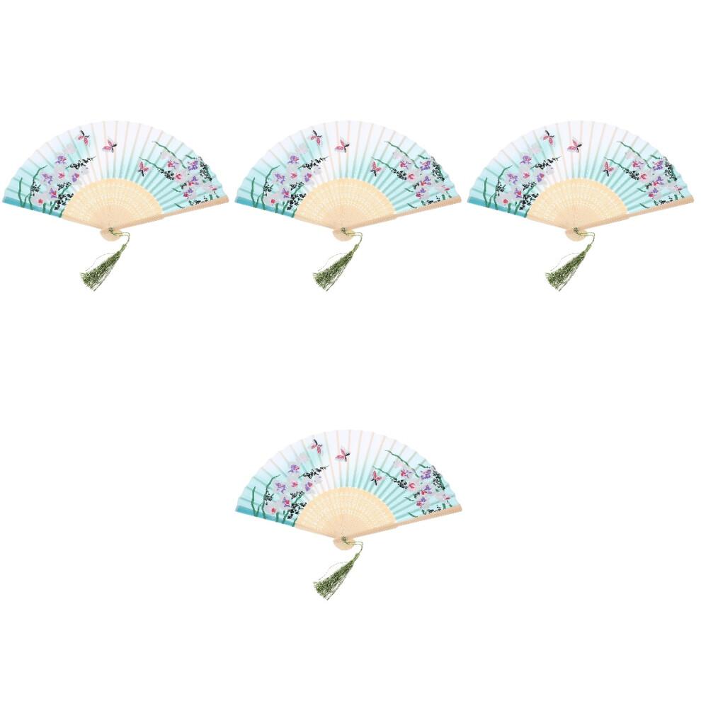 4Pcs Multicolor Bamboo Folding Fan Traditional Chinese Fan for Decor