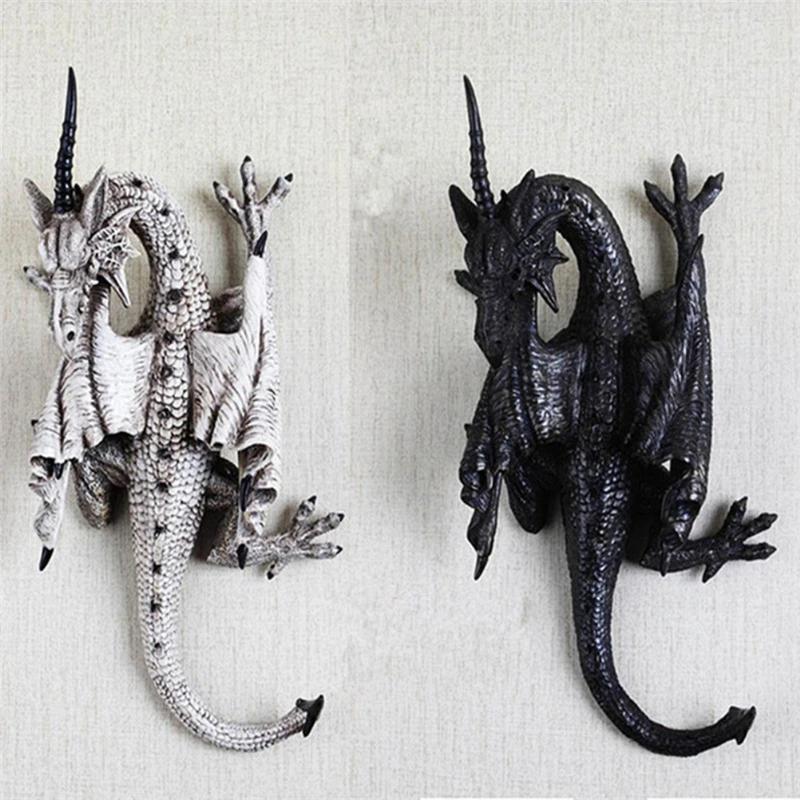 Resin Sculpture Flying Dragon Figure Wall Hanging Decor Monster Models Villa Home Figurines Outdoor Garden Decoration