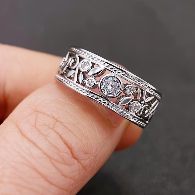 Fashionable Wide Copper Ring Inlaid with Round Synthetic Zirconia Elegant Women s Daily Wear Wedding Engagement Jewelry Valentine s Day Gift 10