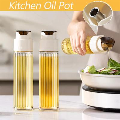 Bouteille d'Huile en Verre 500ML Bouteille de Vinaigre Pot à Huile à Ouverture et Fermeture Automatiques Distributeur d'Huile à Gravité Anti-Fuite pour Cuisine Bouteille à Épices
