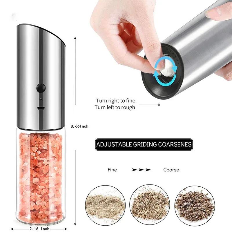 Eletric Salt Pepper Mill Shakers Automatic Spice Grinder Freshly Ground USB Rechargeable Gravity Operation Adjustable Coarseness