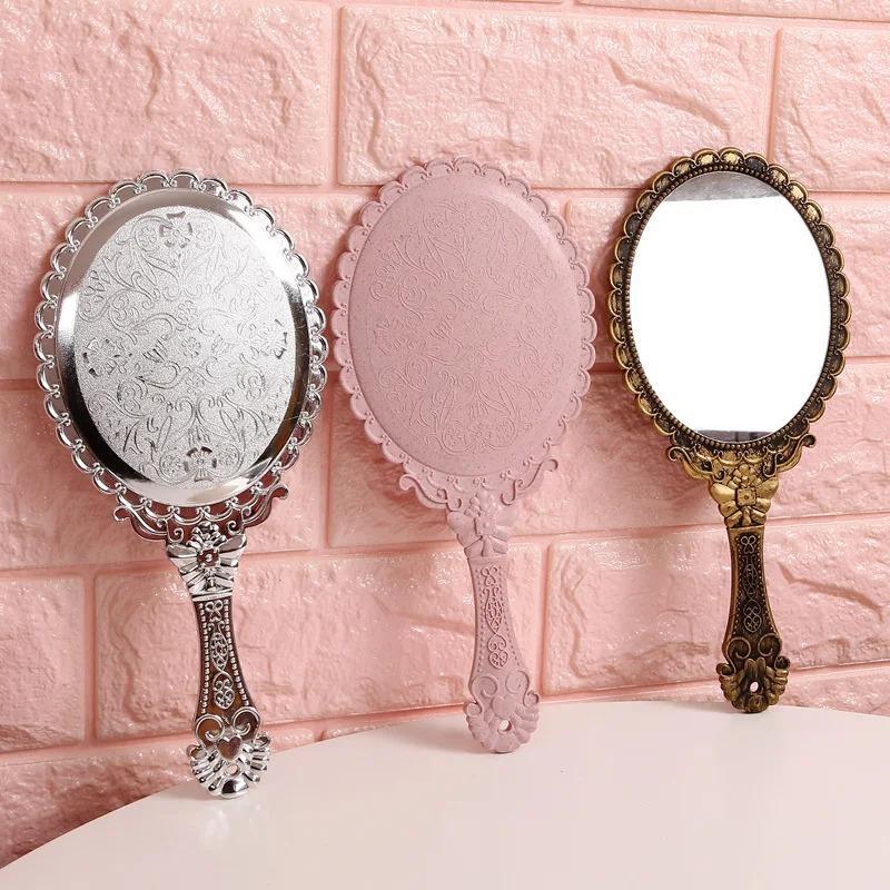 Handheld Vanity Mirror Vintage Carved Makeup Mirror Hand Mirror Pocket Mirror Makeup Vanity Cosmetic Compact Mirror for Women