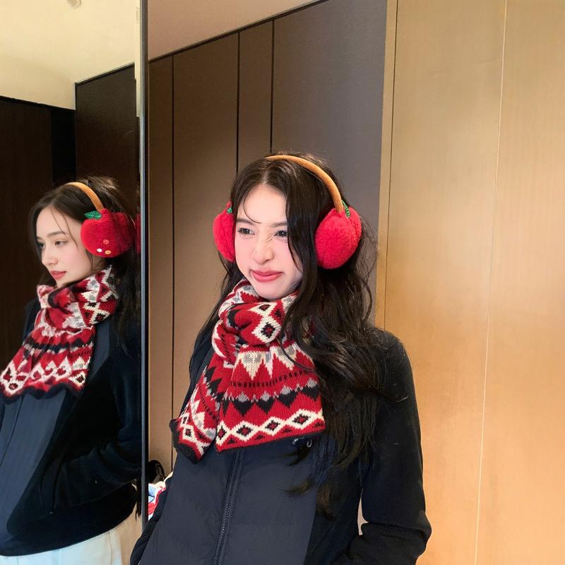 Women's Winter Jacquard Knitted Scarf Retro Thickened Warm Woolen Scarf Fashion Scarf