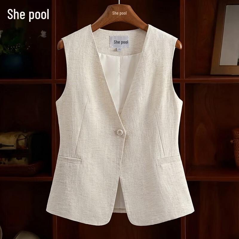 Women s Linen Blend V-Neck Suit Vest XL