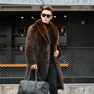 Ανδρικό Παλτό από Γούνα Μινκ Μήκους Μέσης Φθινόπωρο και Χειμώνας Πλήρης Γιακάς από Γούνα Μινκ Μεγάλο Μέγεθος Παλτό από Γούνα Ρακούν Γούνινο Μπουφάν