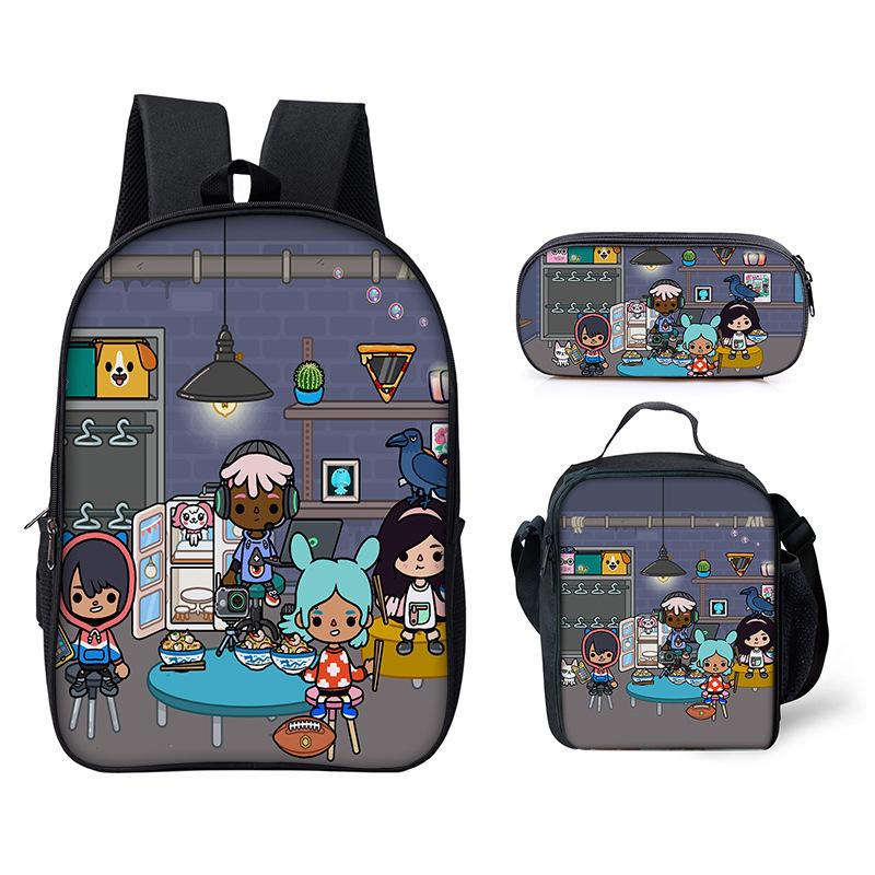 Luxus Neuheit Eigenartig Cool Toca Life World 3D Druck 3 Stück/Set Schüler Schultaschen Laptop Tagesrucksack Rucksack Lunchtasche Federmäppchen