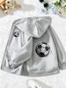 Kids Soccer Heart Graphic Zip Up Hoodie Loose Long Sleeve Hooded Jacket Casual Daily Sports Outerwear For Boys Girls