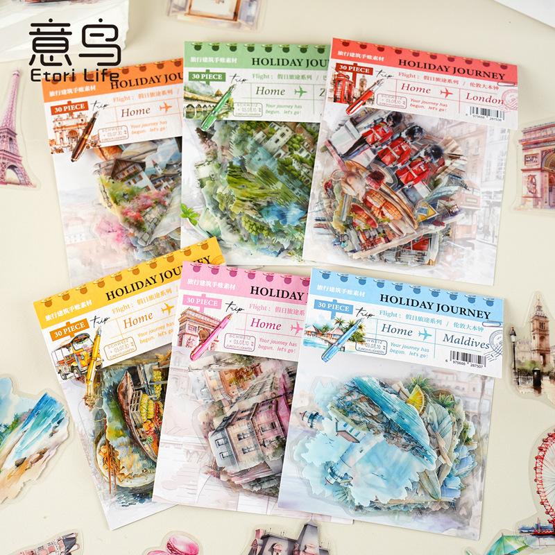 PET Architecture Material Sticker Pack Holiday Journey Series Journal DIY for Scrapbook Craft Creative Supply