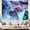 Pink Hair Anime Girl Bassist Tapestry Cool Rock Concert Stage Print Wall Hanging for Teen Bedroom Dorm Decor