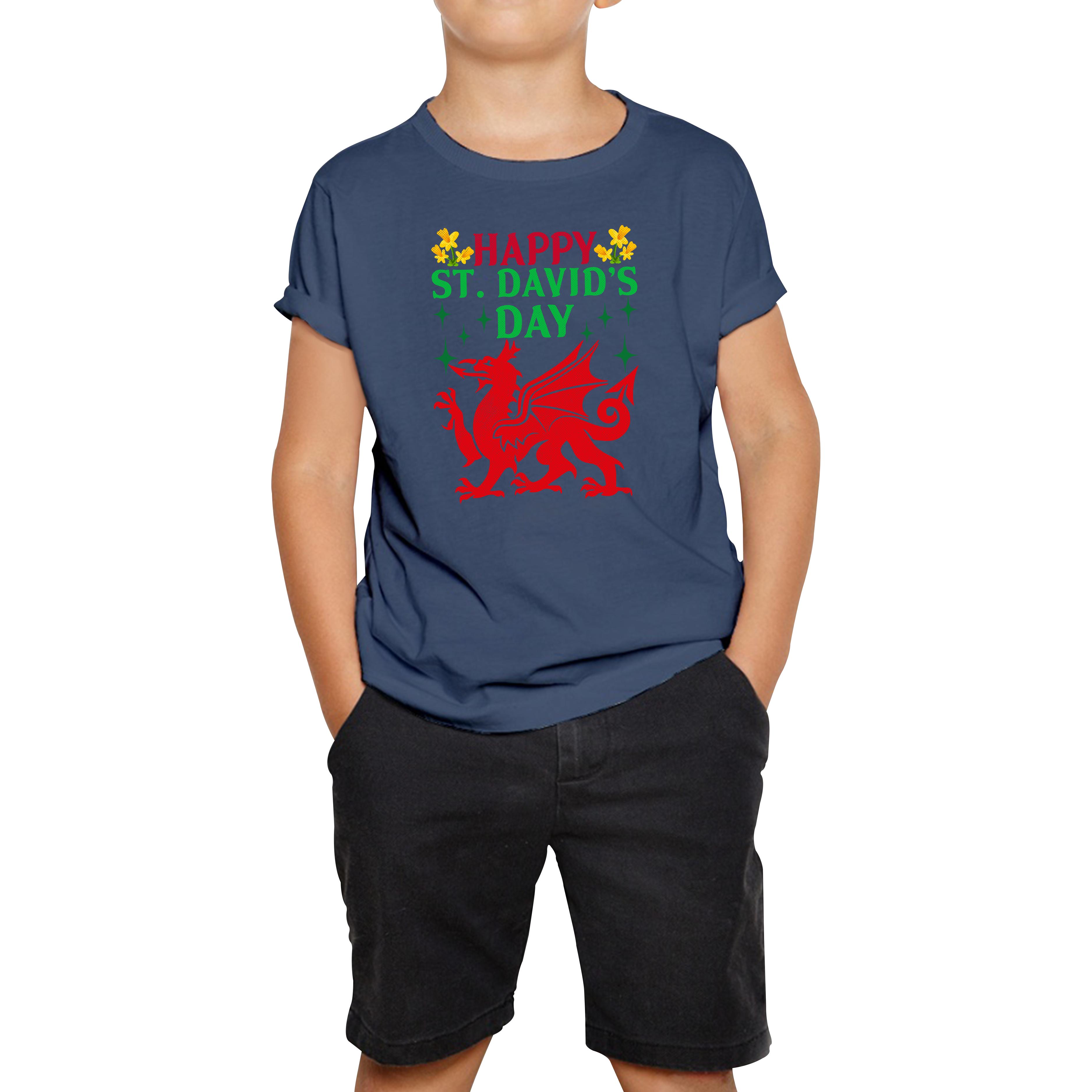 Happy St. David s Day Dragon Welsh Dragon Saint Welsh Language Wales Party Kids Tee 100