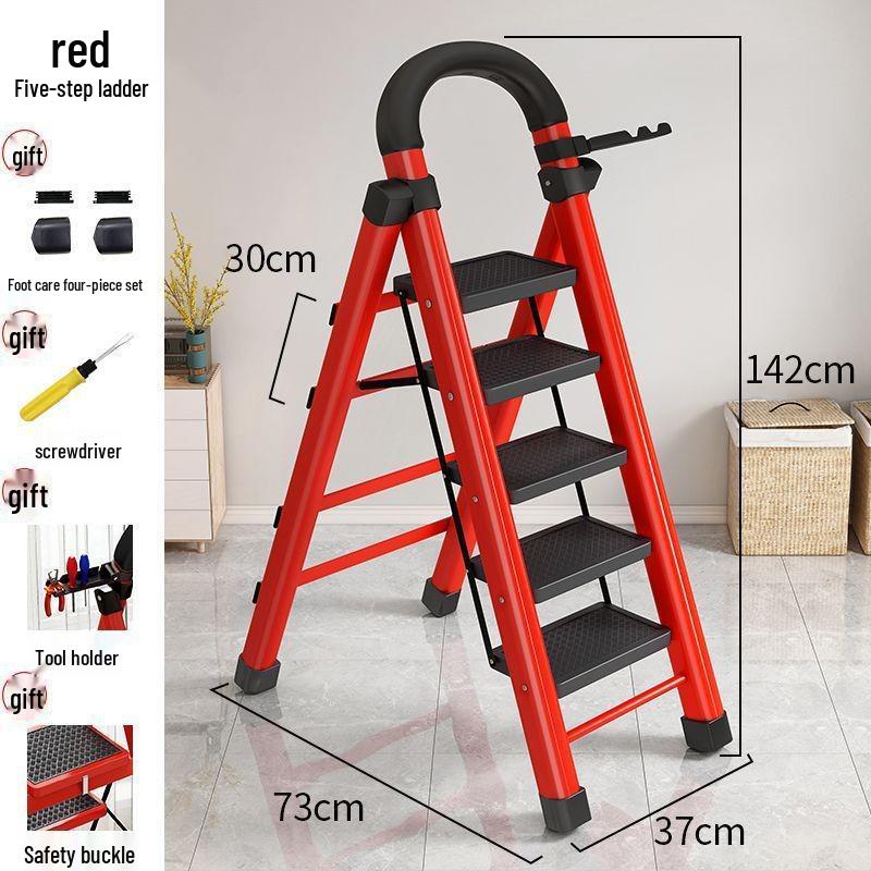 Thickened Carbon Steel Folding A-Frame Ladder: Indoor Multifunctional Step & Telescopic Climbing Ladder for Housewarming