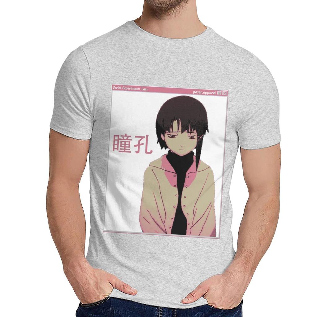 Round Collar Serial Experiments Lain Sad Japanese Anime Aesthetic T Shirt Casual For Male Slim Top