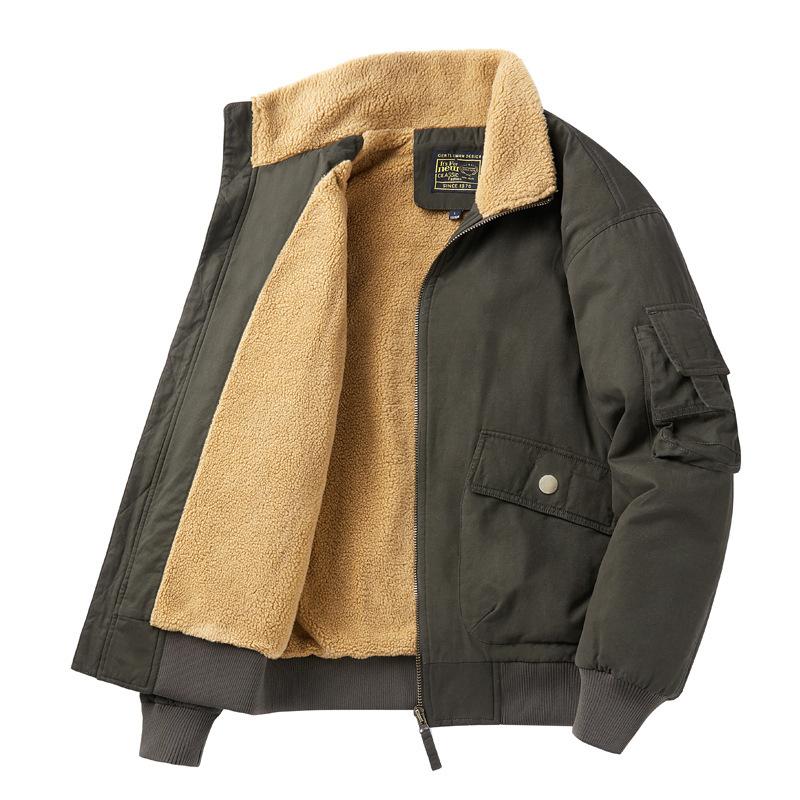 Cotton Coat, Washed, Velvet, Thickened, Loose, Large Size, Off-shoulder Cotton Jacket with Inner Lining, Warm Cotton Coat for Men