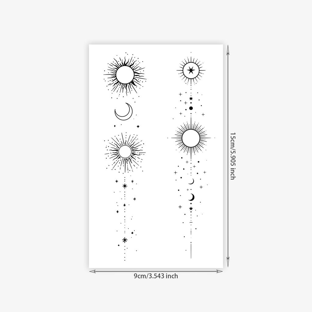 Einfache Persönlichkeit Sonne und Mond Linien-Element Tattoo Aufkleber Wasserdicht und Langlebig Hochwertiger Arm Tattoo Aufkleber