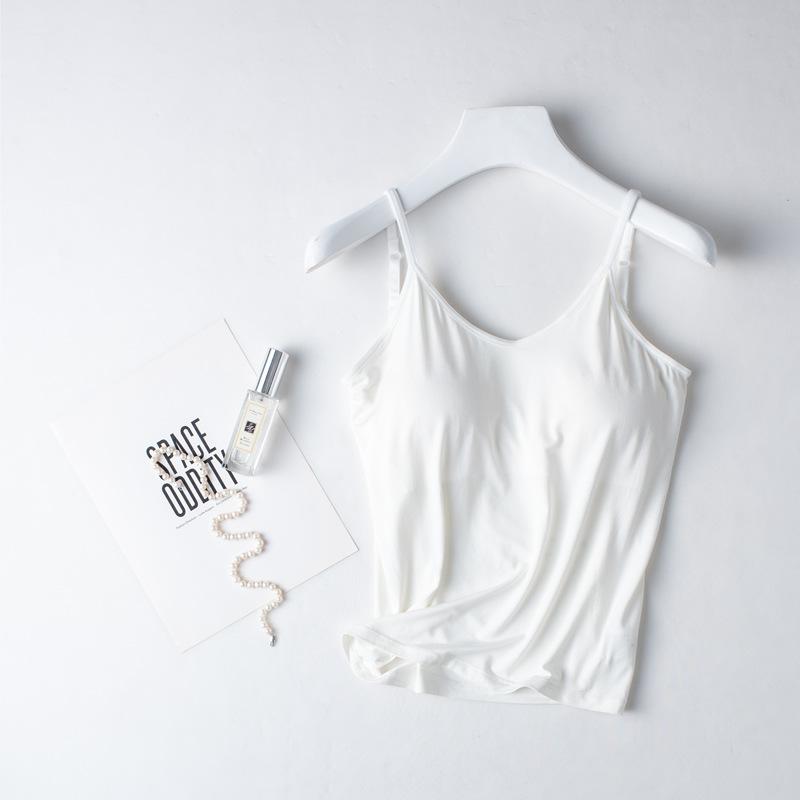 Women's Modal Camisole Tank Top with Built-in Padded Bra,Wireless Seamless Bra-T,Backless Slim Basic Undergarment Sleeveless Layering Vest
