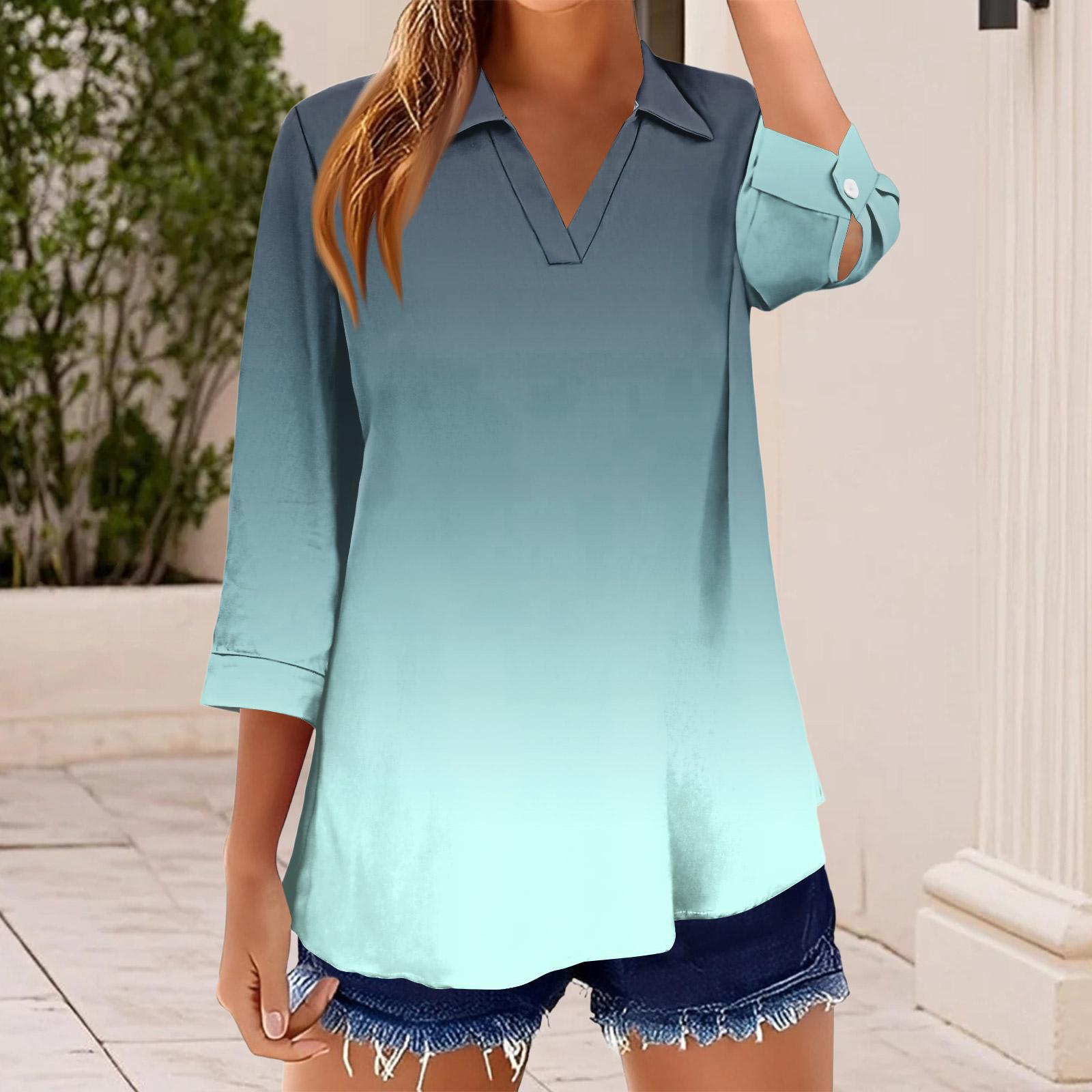 

Women s T Shirt Tee Print Button 3/4 SleeveDaily Weekend Fashion Basic V, Neck Regular Top S