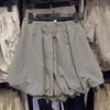 Women's Summer Designer High-Waisted Loose A-Line Wide-Leg Shorts: Lightweight French-Style Puff-Sleeve Bell-Bottom Pants