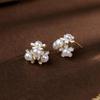 Elegant Enamel Flower Stud Earrings with Freshwater Pearls for Women