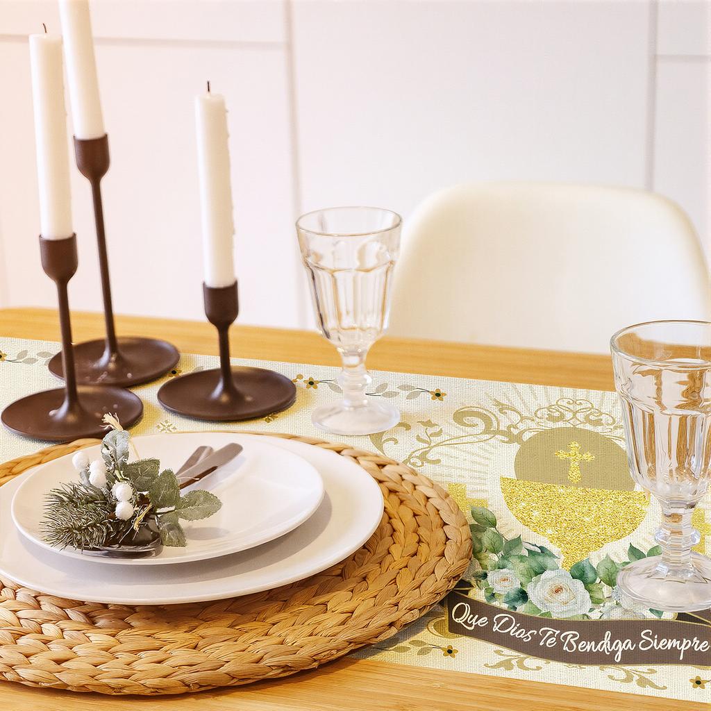 Mi Primera Comunion Table Runner My First Holy Communion Spanish Christening Holiday Kitchen Dining Table Decoration For Home Ki