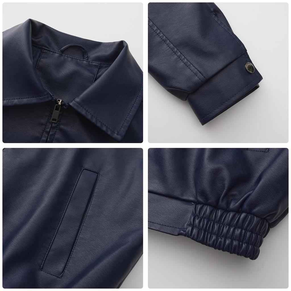 Fall Winter Women Lapel Collar Long Sleeve Slim Fit Zipper Pu Leather Jacket