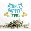 Bibbity Boppity Two Banner,2nd Birthday Party Decor,Two Birthday Decorations,Pumpkin Cart Theme Birthday Decorations Supply Blue & Green