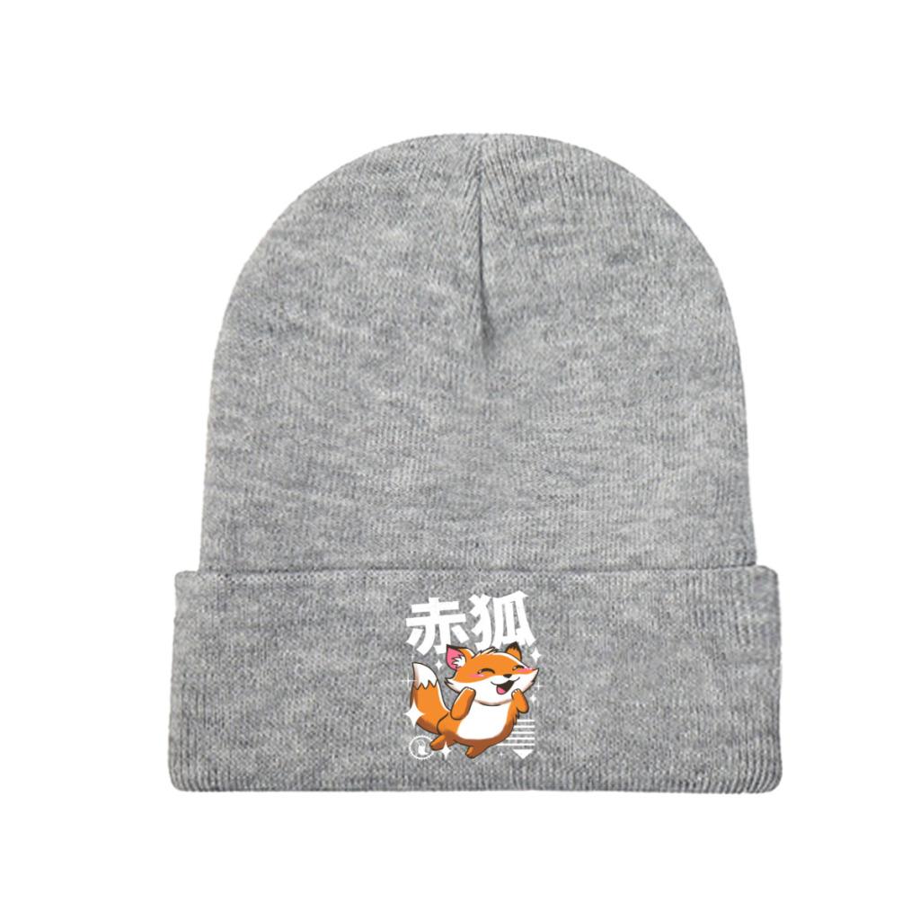 Kawaii Fox Knitted Hat Women's Unisex's Beanie Winter Hat  Warm Melon Cap