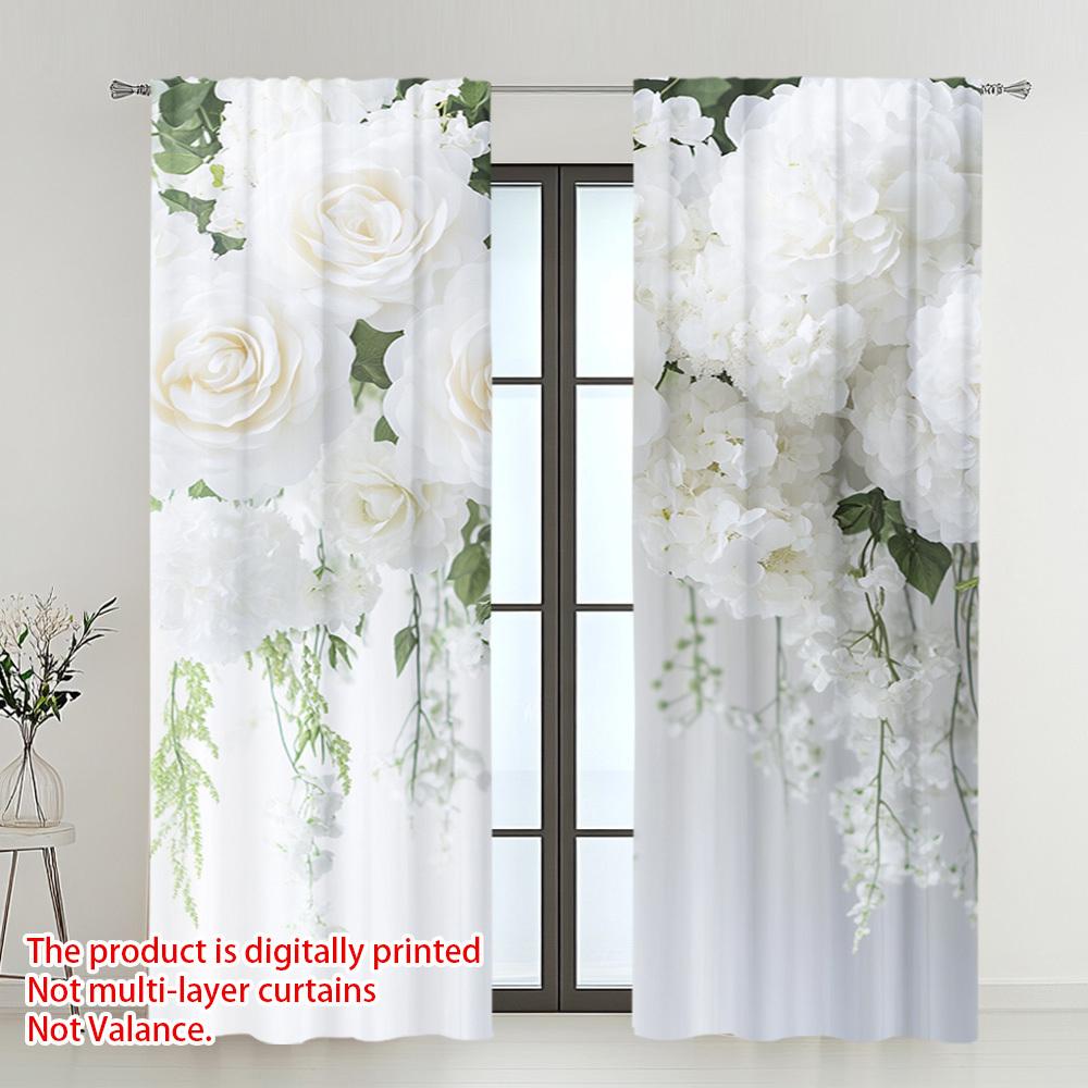 Digital Printed Curtains, Pure White Inflorescence Pattern, Stylish Window Treatment for Living Room Bedroom Decor