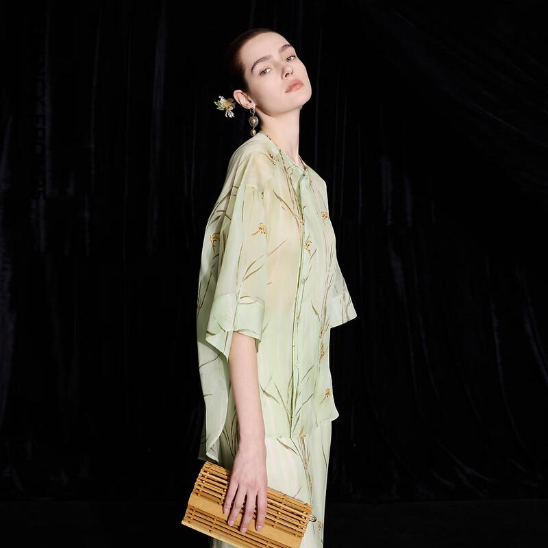LANCY Women's Mulberry Silk Pine Branch Blouse