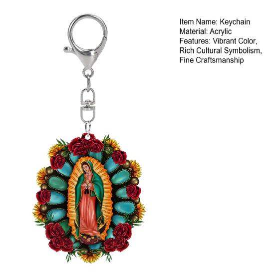 Keychain Our Lady of Guadalupe Acrylic Keychain with Hanging Chain Car