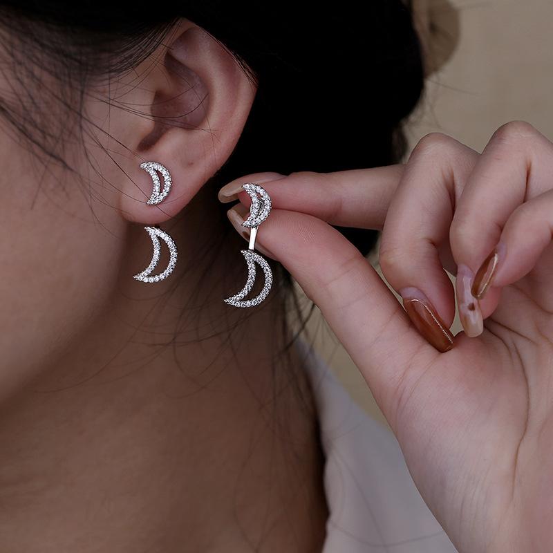 BELLA BOX New 925 Sterling Silver Needle Moon-shaped Stud Earrings For Women From Japan And South Korea