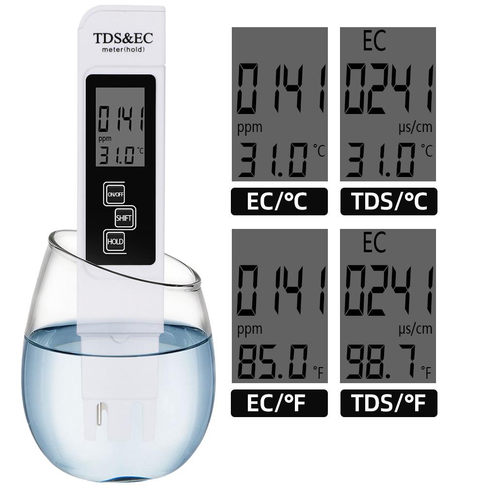 3 In 1 Water Quality Tester Digital Meter Water Quality Analyzer Detector TDS EC Temperature 5Mins Auto Shut Down