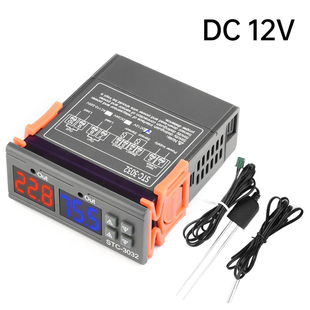 

STC-3032 Dual Digital Temperature Controller Relay Output 12V 10A Thermoregulator Thermostat -55~120℃ 12V