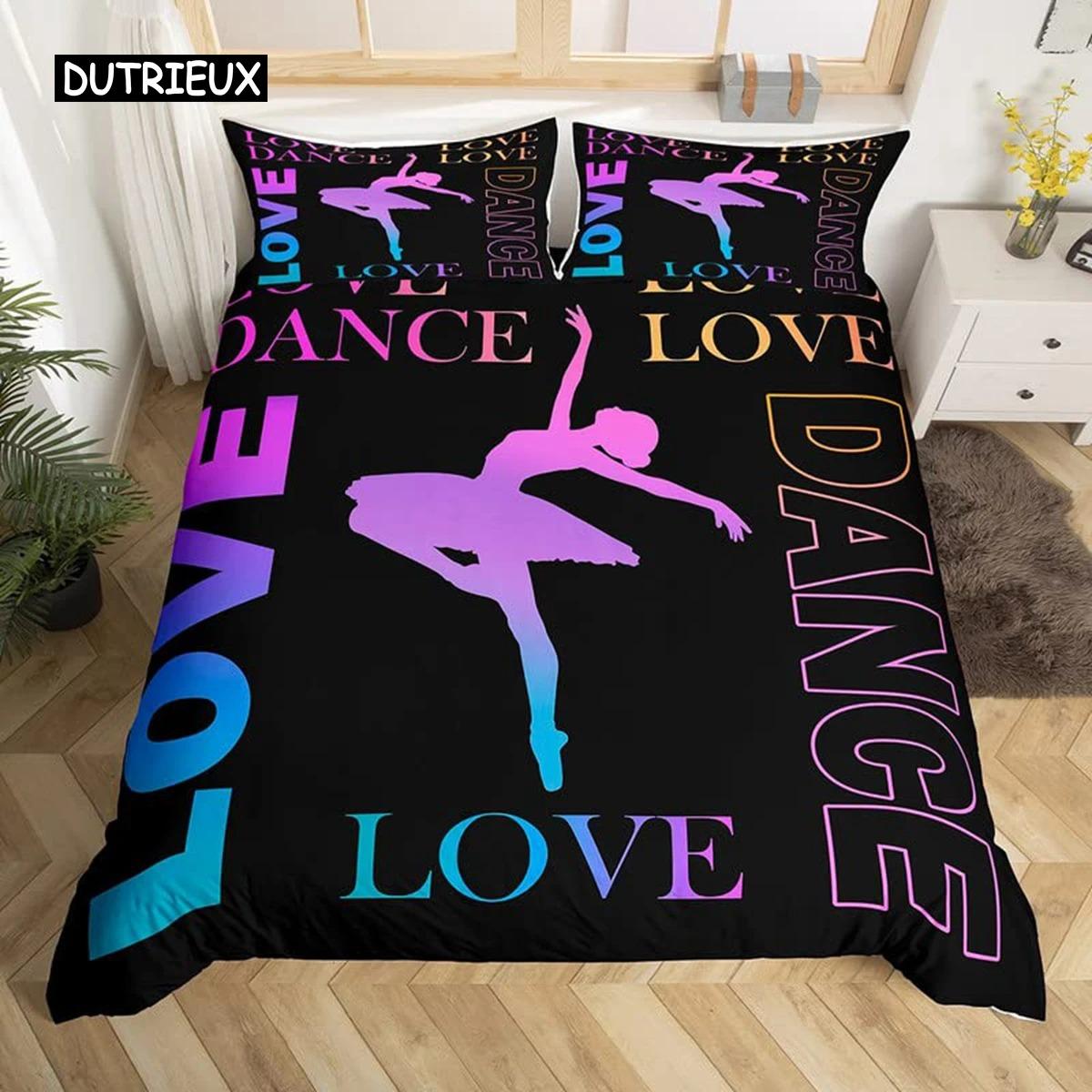Ballet Duvet Cover Set Love Gymnastics Bedding Set Polyester Dancer Musical Comforter Cove EU Single(135*200cm)3pcs