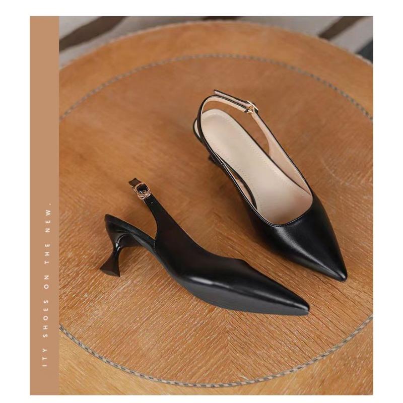 Women's Sandals Pointed Toe Slingbacks Pumps Wedding Shoes Low Heels Dress Shoes Slip On Black Women Shoes