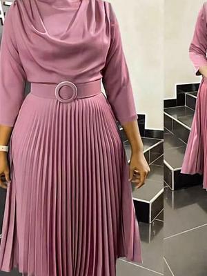 Plus Size Women's Solid Pleated Dress - European & American Autumn 2023 Collection