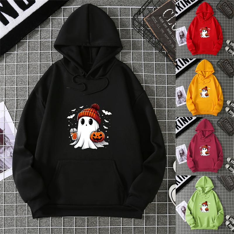 Women's Fashion Tops Casual O-neck Halloween Print Long Sleeve Loose Pullover Shirts, Creative Halloween Theme Printed Hoodie