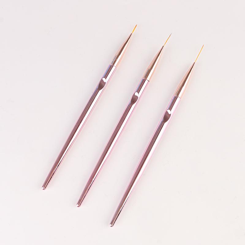 3-Piece Rose Gold Electroplated Kolinsky Hair Nail Brush Set Professional Nail Art Soft Acrylic Hair Liner Manicure ярко-розовый