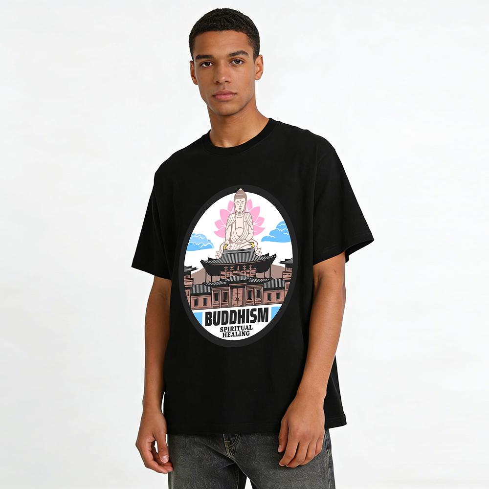 Buddhism Spiritual Healing Graphic Print Casual Top Pure cotton T-shirt